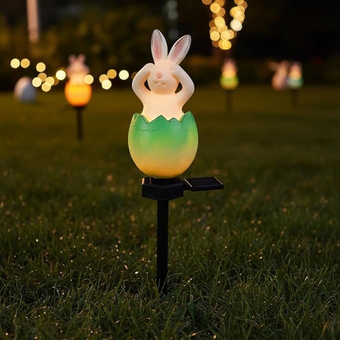 Garden Bunny Statue Solar Lights,Solar Resin Rabbit Outdoor Stake Light,Outside Waterproof Lawn Lamp,Easter Egg Rabbit Figurines Decorative Landscape Light for Patio Yard Lawn Decoration