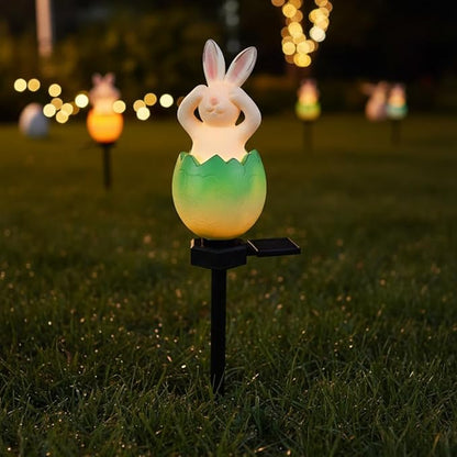 Garden Bunny Statue Solar Lights,Solar Resin Rabbit Outdoor Stake Light,Outside Waterproof Lawn Lamp,Easter Egg Rabbit Figurines Decorative Landscape Light for Patio Yard Lawn Decoration