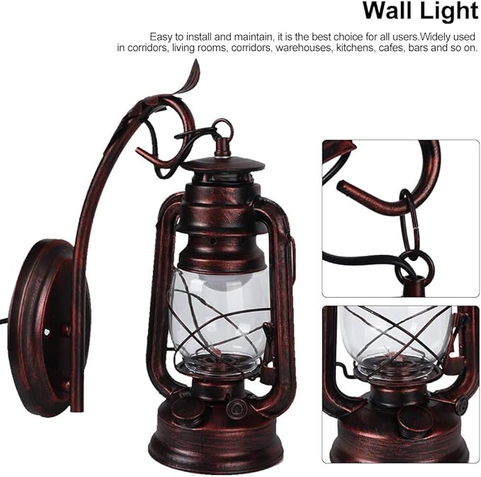 Vintage Wall Lantern Light Lamp Iron Glass High Brightness E27 15x27cm 3W Bulb Indoor Outdoor Corridor Living Room | Lumora