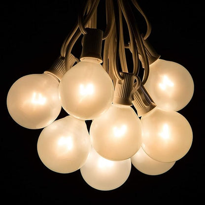 Abeja Outdoor Frosted String Lights G40-25Ft with 27 Clear Bulbs, UL Listed for Patio Garden Umbrella Bars Balcony Party Decor Indoor, E12 Base, 5W, White