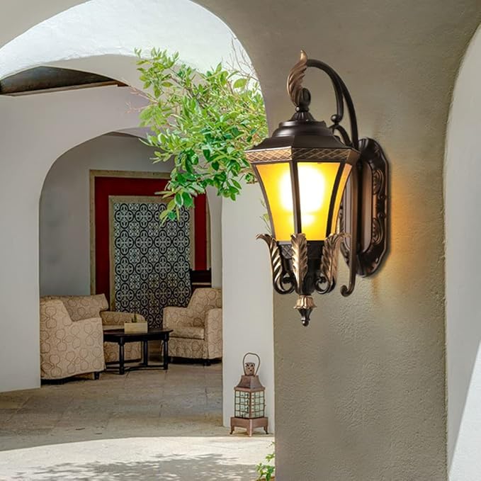 Wall Light Fixtures Outdoor Vintage Porch Lights E27 Wall Sconce Waterproof Garden Wall Lamp Retro Wall Lantern with Glass Shade for Entryway Porch Cafe Patio House