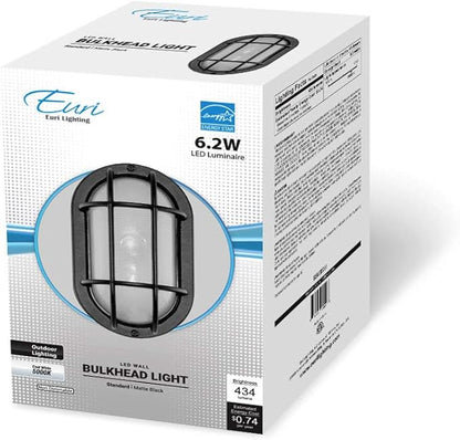 Euri Lighting EOL-WL13BK-2050e Aluminum Housing, Bulkhead Outdoor Integrated LED Wall Light, Wet Rated, 6.2 Watts, 434 Lumens, 5000K Cool White, Energy Star, 2 Year, 50K Hour Warranty