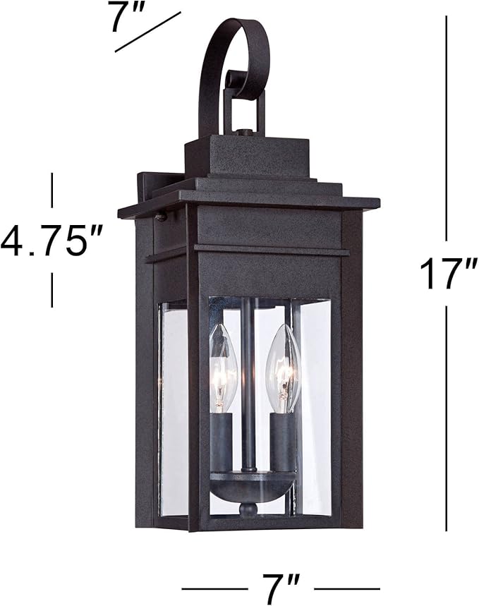 Franklin Iron Works Bransford Traditional Rustic Outdoor Wall Light Fixture Lantern Black Specked Gray 17" Clear | Lumora