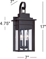 Franklin Iron Works Bransford Traditional Rustic Outdoor Wall Light Fixture Lantern Black Specked Gray 17" Clear | Lumora