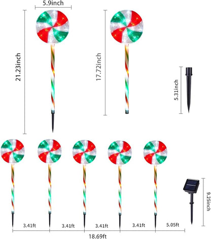 BRIGHTDECK Lollipop Solar Christmas Pathway Lights Outdoor, 5 Pack LED Christmas Decor with 8 Lighting Modes, Light Up Solar Stake Lights for Holiday, Xmas, Walkway, Sidewalk (RedGreen, 5 PCS)