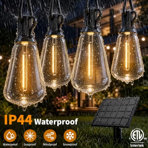 Hotsonic Solar Outdoor String Lights Waterproof, 50FT Remote Control LED Outside Lights with Shatterproof Bulbs, Dimmable Hanging Lights for Patio Porch Garden pergola Yard House Bistro Party decors