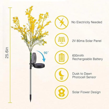 Solar Lights Outdoor Garden Decorative, 2 Pack Solar Powered Phalaenopsis Rape Flowers Lights Design, Upgraded Garden Solar Lights Waterproof IP65, Solar Garden Decor