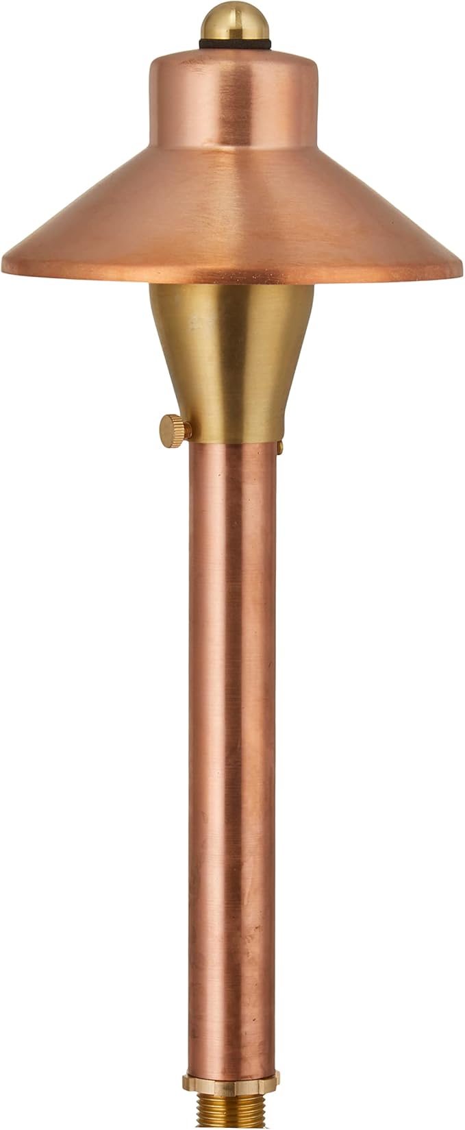 VOLT Flat Hat 12V Copper Mini Path Light (5" Shade, 15" Tall) with 3W 2700K Warm White G4 LED Bulb for Low Voltage Landscape Lighting on Outdoor Pathway, Walkway, Garden, Driveway or Patio