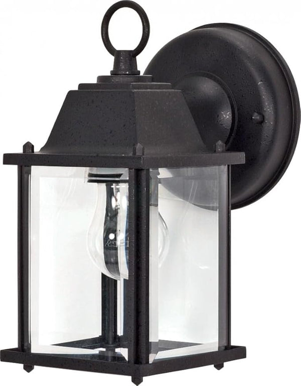 NUVO 60/638 One Light Outdoor Wall Mount, Small Cube Lantern, Textured Black | Lumora