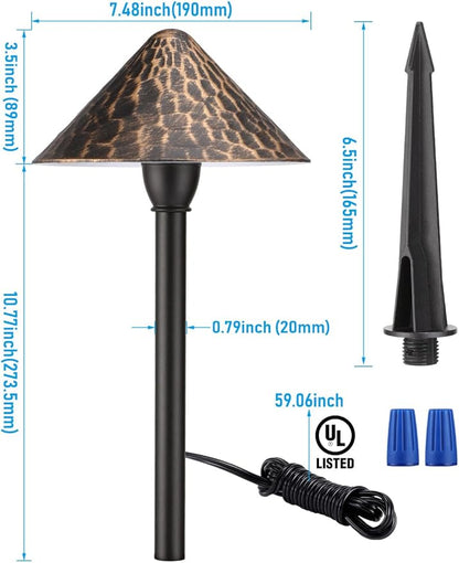 LEONLITE LED Landscape Path Light, 3W 147LM 12-24V AC/DC ETL CRI90+ Wired Outdoor LED Walkway Light, Unique Vintage Golden Texture, Aluminum Construction Low Voltage Pathway Lights 3000K, Pack of 4