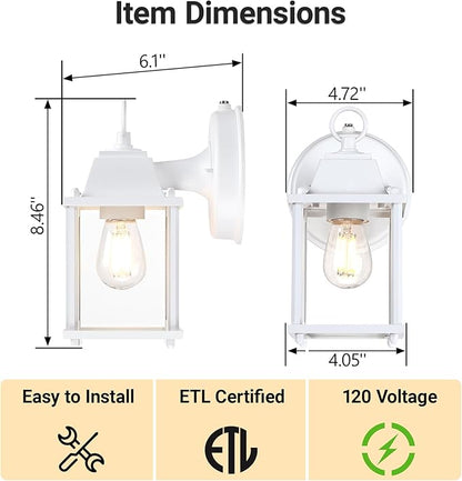 LIT-PaTH Dusk to Dawn Outdoor Wall Lantern, Wall Sconce, Waterproof Proch Light Fixture E26 Base, Aluminum Housing Glass Shade, Outdoor Rated, 2-Pack, White