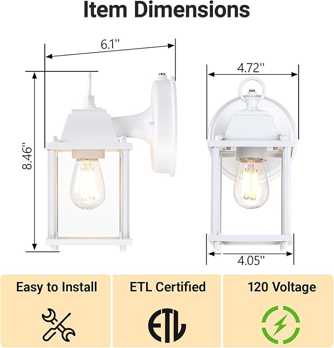LIT-PaTH Dusk to Dawn Outdoor Wall Lantern, Wall Sconce Waterproof Porch Lighting Fixture, E26 Base, Aluminum | Lumora