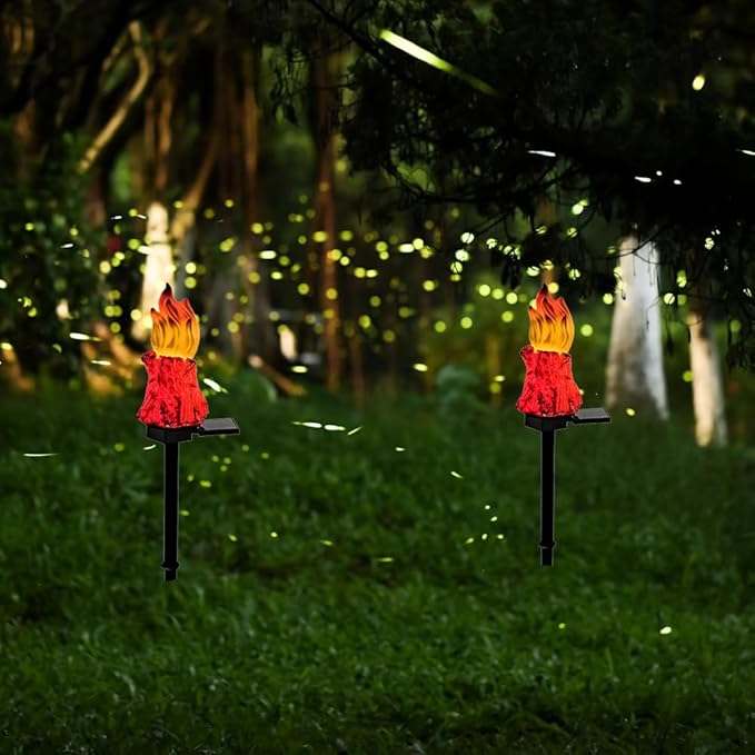 Solar Lights Outdoor，Flame-Shaped Waterproof Auto On/Off Solar Christmas Lights for Balcony, Terrace, Lawn, Courtyard, Garden, Beach. (Long)