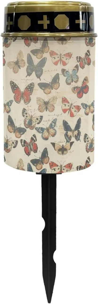 Vintage Color Butterfly Garden Solar Light, Grave Solar Lights for Cemetery, Waterproof, Solar Powered, Easy to Install, Decorate Lawn, Patio, Fence, Backyard