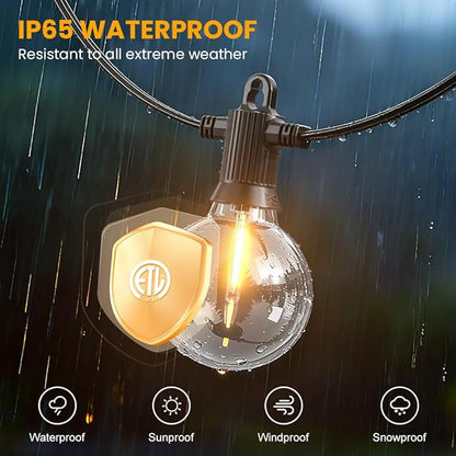 LED Outdoor String Lights, 50FT Patio Lights Outdoor Waterproof with 25+2 Shatterproof G40 Edison Globe Bulbs, 2700K Warm White Hanging Light, Dimmable Light for Outside Backyard Garden Bistro Porch