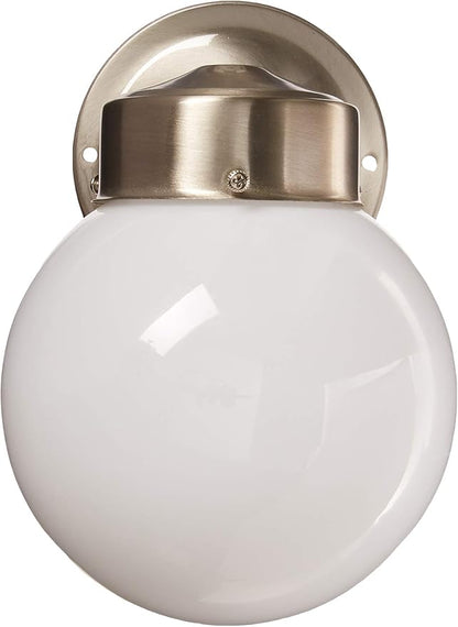 Nuvo SF76/705 Porch Wall Fixture with Globe, Brushed Nickel, Polished Brass
