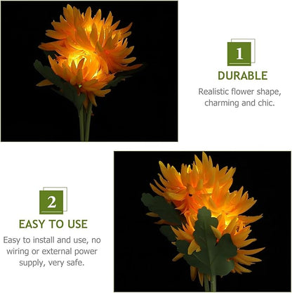 GALPADA Solar Chrysanthemum Ground Stake Lamp for Garden Landscape Lighting, 3-Head Yellow Solar Powered Outdoor Path Light for Patio and Lawn Decor