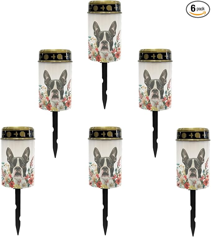 Boston Terrier Solar Garden Lights,Pathway Garden Lights Solar Outdoor LED Solar Powered Firay Lights for Outside,Solar Stake Lights for Yard Patio,Easy to Install