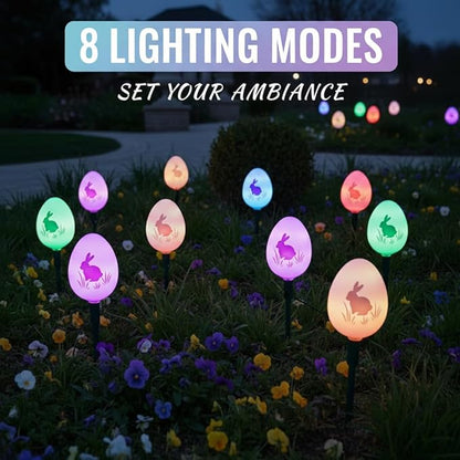 Solar Easter Egg Lights Outdoor Decorations 8 Modes Waterproof Garden Path Lights for Yard Decoration with 10 Eggs