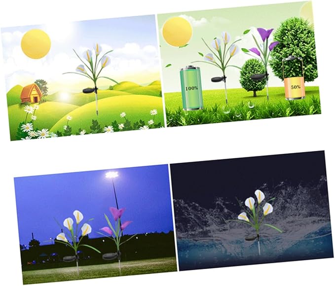 Milisten 2pcs Solar Garden Lights Led Flower Outdoor Landscape Lamp for Driveway Pathway Solar Lights