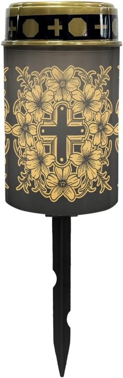 Solar Garden Stake Lights Bright Solar Cemetery Grave Decorations Waterproof Solar Lights for Outside, Driveway Markers Lights for Remembrance Gifts & Sympathy Gifts - Cross Floral