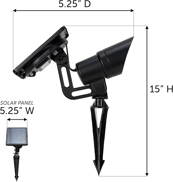 Gama Sonic Tri-Color Progressive Solar LED Spotlight with 100 Lumens, Outdoor Black Cast Aluminum, 3000K/4000K/5000K with Detachable Solar Panel (103i90090)