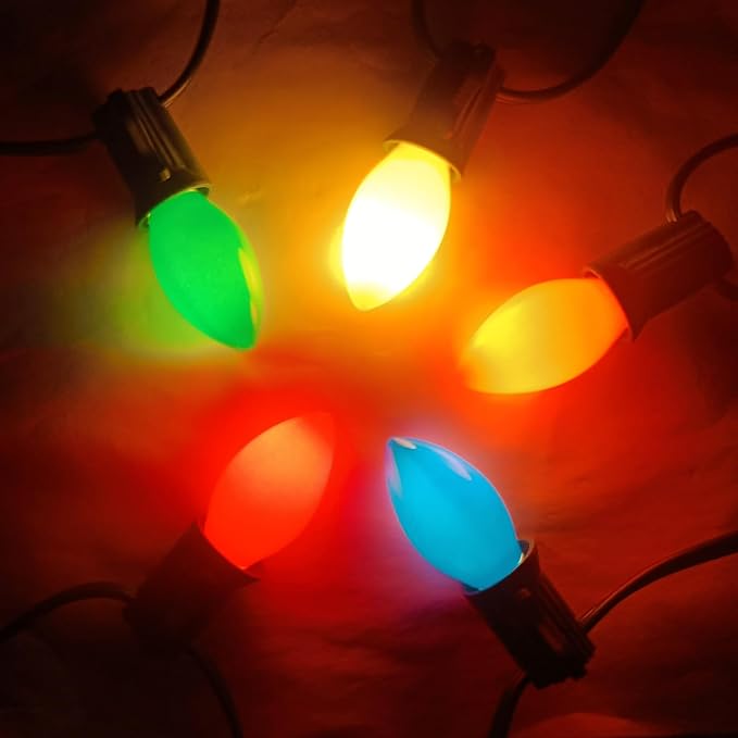Christmas Lights Outdoor 25Ft C7 LED Vintage Christmas Lights 27 Shatterproof LED Multicolor Bulb Light(2 Spare), Outdoor Xmas Light for Patio Wedding Party Holiday Roofline Tree Decor