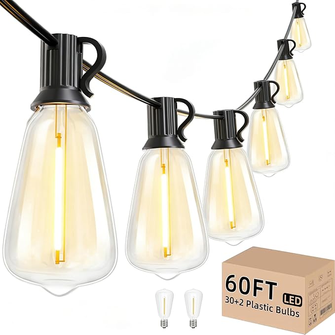 Svater Outdoor String Lights 60 FT ST38 Patio String Lights with 32 Waterproof Shatterproof LED Bulbs Connectable | Lumora