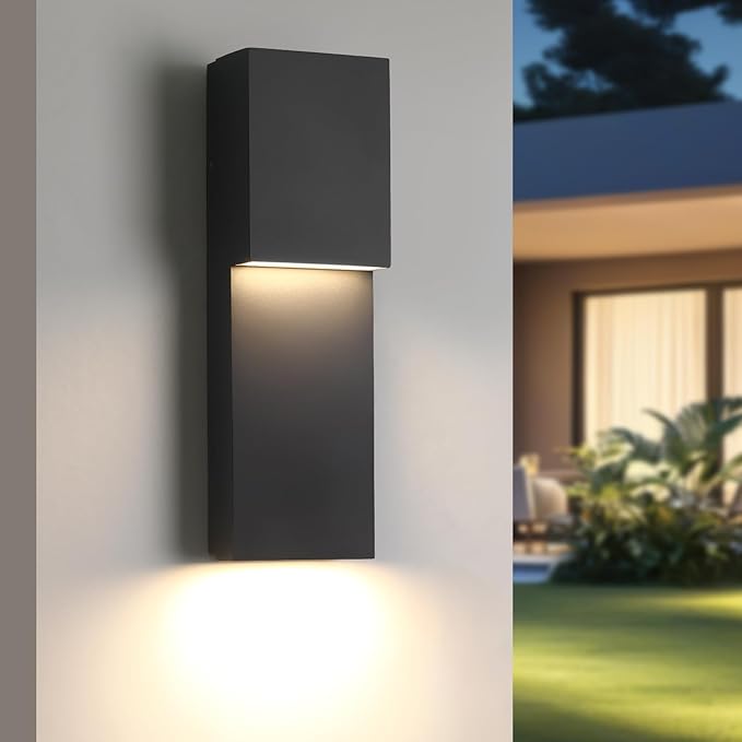 Fire Wolf Modern 16" 18W LED Outdoor Wall Sconce,Dual-Source Front Porch Light,Aluminum Modern Wall Light,3000K,Damp Environments Such as Porches,Terraces,Gardens,Indoor/Outdoor Applications