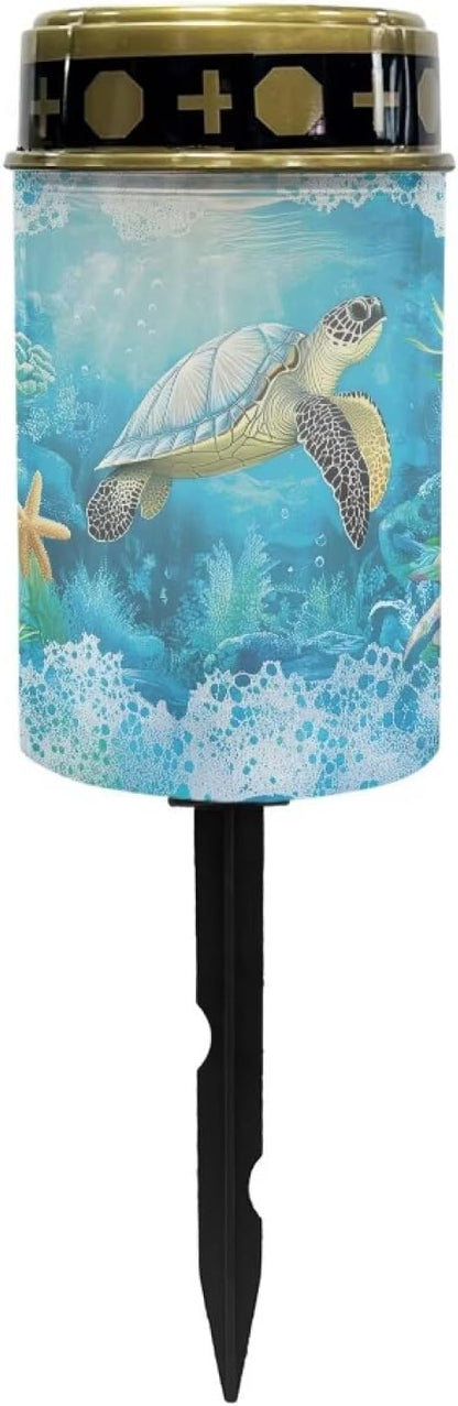 ZOUTAIRONG Blue Sea Turtle Solar Light for Cemetery Grave Outdoor Waterproof Powered Solar Pathway Lights 2 Pack Outdoor Cemetery Lights for Grave