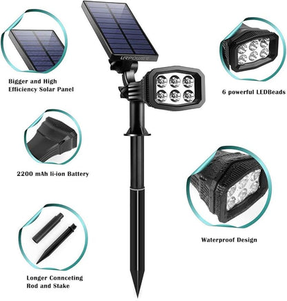 URPOWER Solar Lights Outdoor 2-in-1 Waterproof Solar Spotlight Auto On/Off Wall Lights Pathway Lights Landscape Lighting for Yard Garden Pool - Cool White (2 Pack)