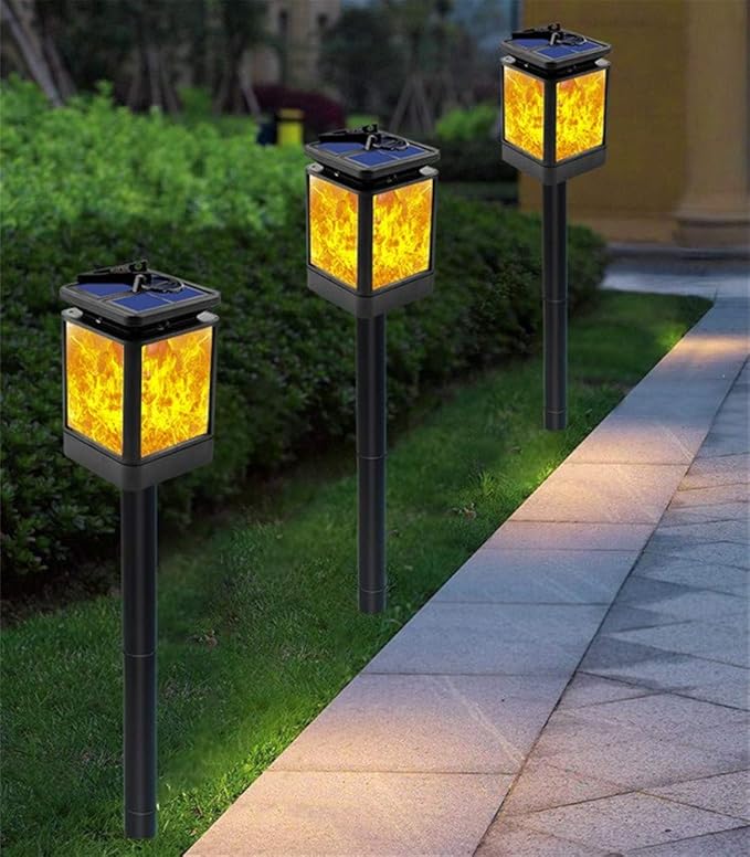 Ulalaza 1Pc Solar Outdoor Lights 12 LED Flickering Flames Torch Light Waterproof Landscape Ligh Auto On/Off Path Lights