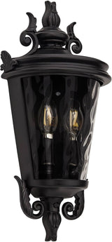John Timberland Casa Marseille European Outdoor Wall Light Fixture Textured Black Scroll 17" Clear Hammered Glass | Lumora