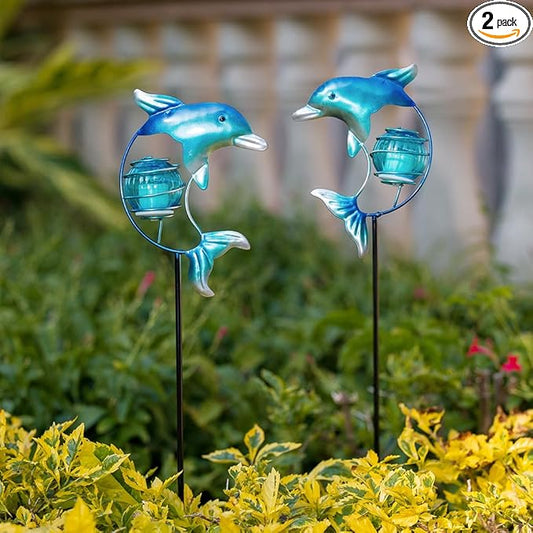 Outdoor Garden Solar Lights,Dolphin Outdoor Figurine Lights with Stakes,Waterproof Decorative Solar Decor for Patio,Yard,Lawn,Decorative Garden Stakes Present for Mom Women