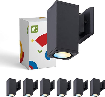 ASD 1 Light Square Dusk to Dawn LED Outdoor Wall Light Fixture | 9W 1000LM 3000K-5000K 120V Cylinder Up Down Lights | Exterior Wall Sconce | Front Door, Porch, Patio | Black, ETL 6 Pack