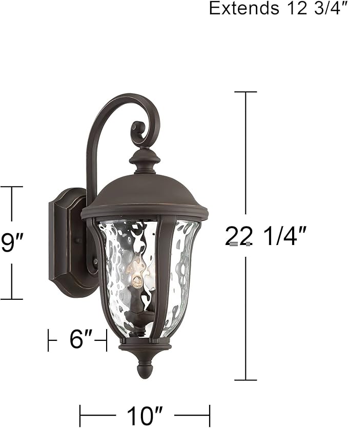 John Timberland Park Sienna Vintage Outdoor Wall Light Fixture Bronze 22 1/4" Clear Hammered Glass Downbridge for Exterior House Porch Patio Outside Deck Garage Yard Front Door Garden Home