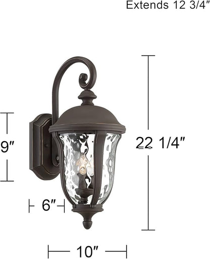 John Timberland Park Sienna Vintage Outdoor Wall Light Fixture Bronze 22 1/4" Clear Hammered Glass Downbridge for Exterior House Porch Patio Outside Deck Garage Yard Front Door Garden Home