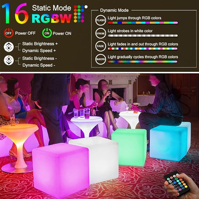 15-in LED Cube Chair Lights, 16 RGB Colors Changing Light Up Cubes w/Remote, Versatile LED - Outdoor Wall Light | Lumora