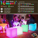 15-in LED Cube Chair Lights, 16 RGB Colors Changing Light Up Cubes w/Remote, Versatile LED - Outdoor Wall Light | Lumora