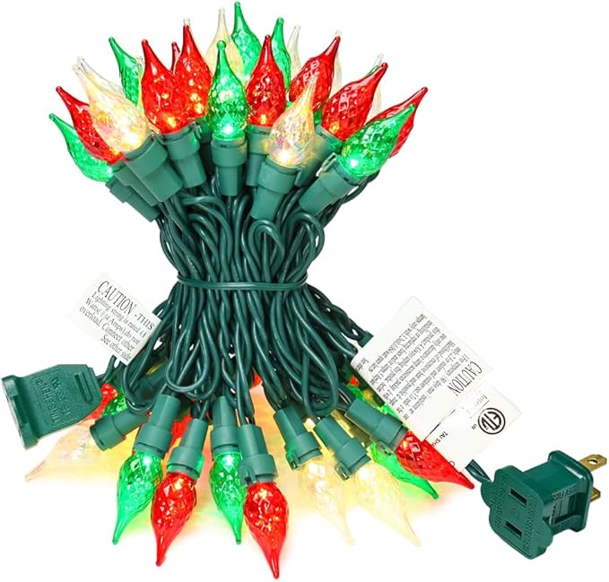 Red White and Green Christmas Lights C5 Glass 50 LED 13.5ft Plug in mini Warm String Lights ETL Certified Waterproof for Indoor/Outdoor Christmas Tree Holiday Decorations Connect Up to 36 Strands