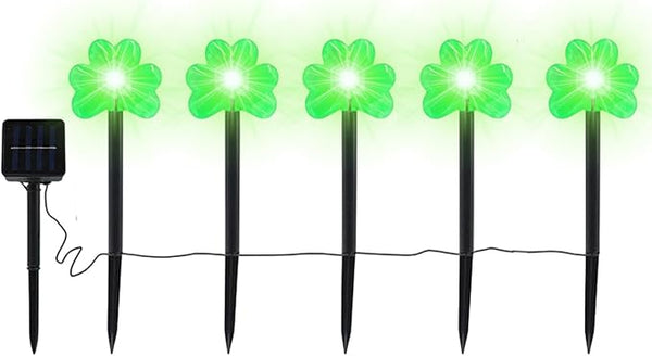 St Patricks Day Outdoor Lights - Lucky Sign Outdoor Lights Decorations, Shamrocks Stake Led Solar Lights | Yard Art | Lumora