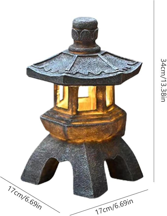 Garden Statues Outdoor, Solar Garden Statues, Palace Lamp Solar Powered Zen Lantern, Solar Yard Decorations for Outside Patio, Garden, Lawn (C)