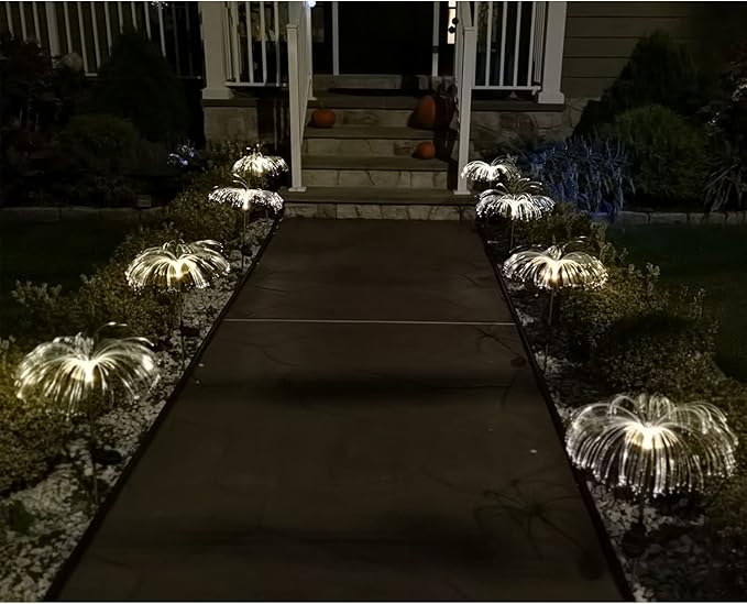 Solar Weeping Willow Firework Light, Outdoor Jellyfish Solar Garden Decorative Stake Lights for Walkway Pathway Backyard Christmas Decoration Parties (2 Pieces) (Warm White)