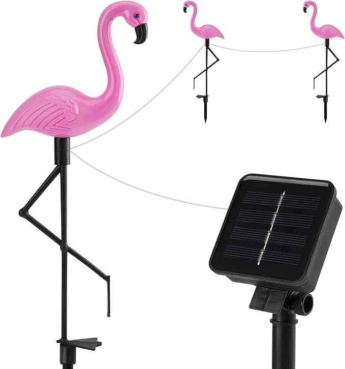 Solar Flamingo Lights 3 Pcs Set, Waterproof Solar Garden Lights Outdoor Decoration, Pink Flamingo Garden Decoration | Lumora
