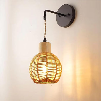 Creative Vintage Handmade Rattan Woven Wall Lamp E27 Wall Sconce Aisle Corridor Hotel Restaurant Cafe Light ，Porch