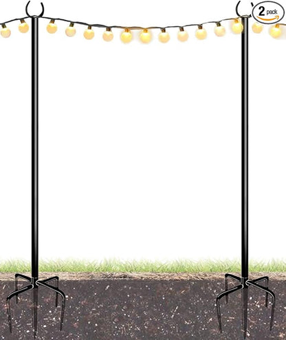 10FT String Light Poles for Outdoor, Heavy Duty Metal Lighting Stand Pole for Garden Lawn Backyard Patio Holiday Wedding Party Decorations 2 Pack