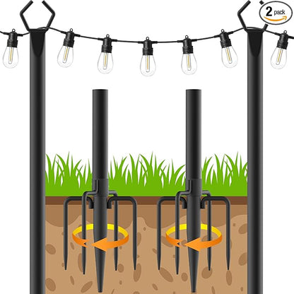 2 Pack String Light Poles,10 Ft Light Poles for Outside String Lights,Outdoor Lights Pole with Fork,Metal Poles Stand for Patio Deck Backyard