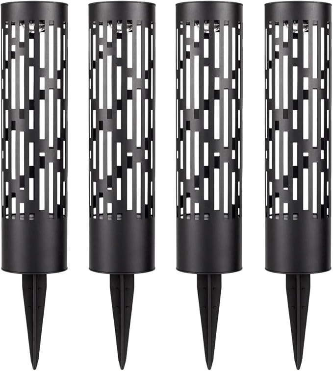 Solar Rotating LED Bollard Landscape Lights - 4 Pack - 50 Lumen Architectural Walkway Lighting - Auto On/Off Outdoor Solar Path Lights - Weather Resistant Modern Design for Driveways & Gardens