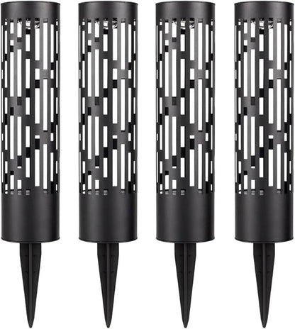Solar Rotating LED Bollard Landscape Lights - 4 Pack - 50 Lumen Architectural Walkway Lighting - Auto On/Off Outdoor Solar Path Lights - Weather Resistant Modern Design for Driveways & Gardens