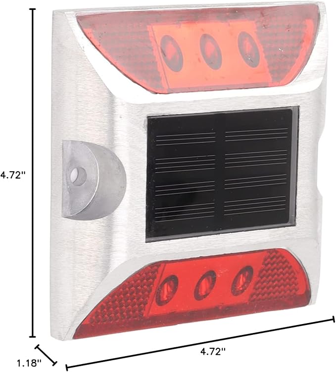 Solar Driveway Lights, Cast Aluminum IP68 Light with 72H Runtime for Pathway and Highway Marking (Red)